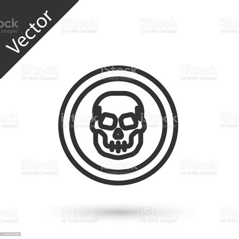 Grey Line Mexican Skull Coin Icon Isolated On White Background Vector