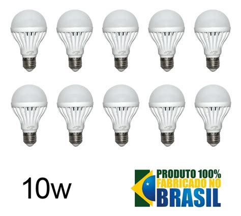 Kit 10 Lâmpada Led 10w Bulbo Soquete E27 Bivolt 6500k Branco Frio