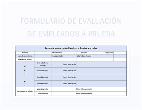 Plantilla de Excel Formulario De Evaluación De Empleados A Prueba y