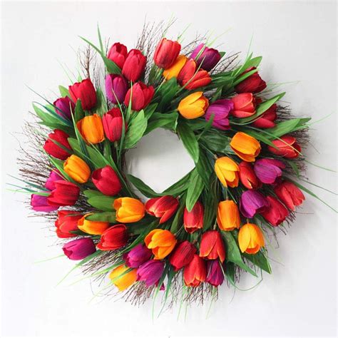 Gwqdj Tulip Wreath Door Wreath Artificial Flower Tulip Floral Twig