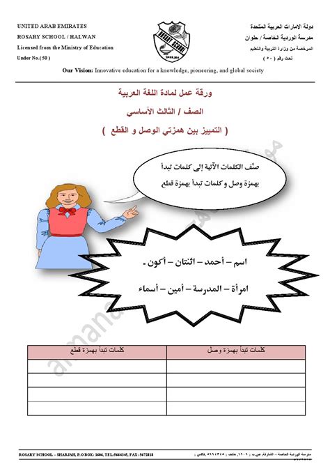 الصف الثالث الفصل الأول لغة عربية 2017 2018 ورقة عمل التمييز بين