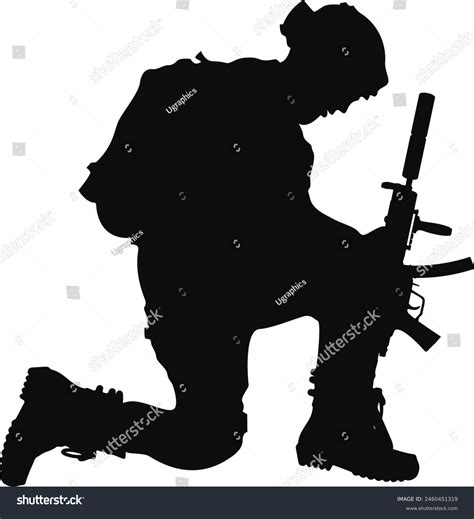 Sad Soldier Kneeling Silhouette Vector Military Stock Vector Royalty