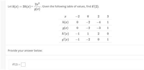 Solved Let K X 3h X 2x2g X Given The Following Table Of Chegg