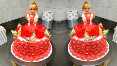 Barbie Doll Cake Design Red Colour Barbie Doll Cake Barbie Doll Cake Decorating Ideas Youtube