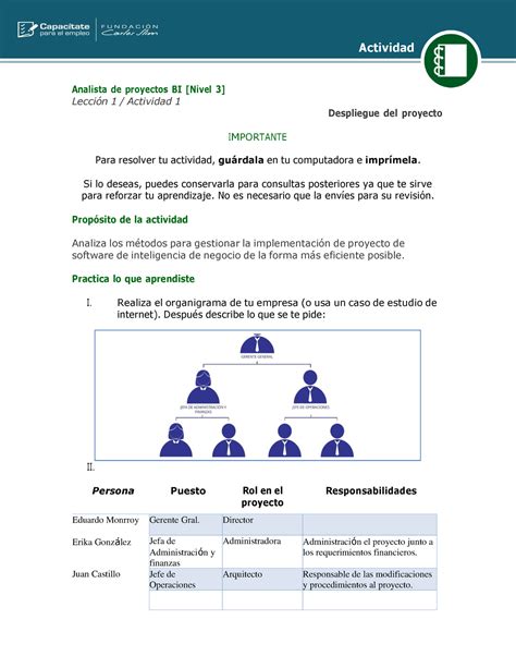 Nivel 3 De Nada Actividad Analista De Proyectos BI Nivel 3