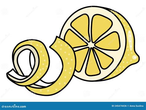 Yellow Lemon And Citrus Fruits Zest Twist Doodle Cartoon Style Vector