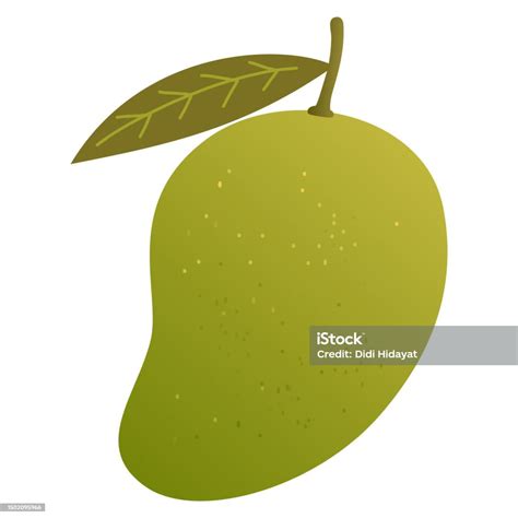 Mangga Segar Dengan Ilustrasi Kartun Buah Daun Vektor Desain Datar