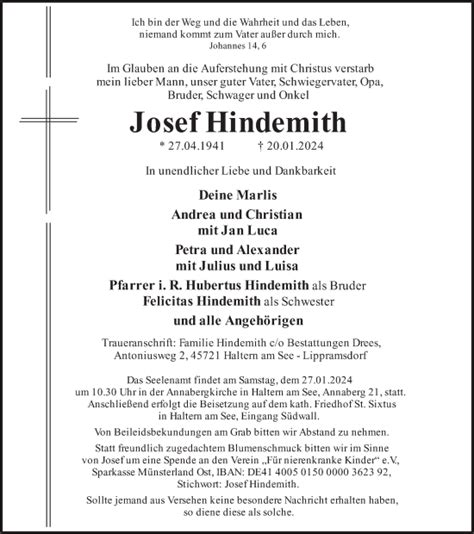 Traueranzeigen Von Josef Hindemith Sich Erinnern De