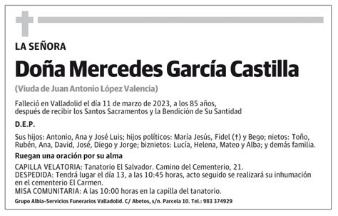 Mercedes Garc A Castilla Esquela Necrol Gica El Norte De Castilla