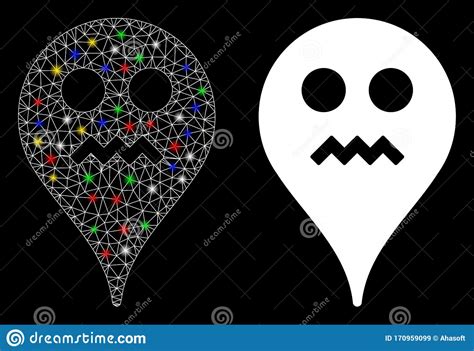 Flare Mesh Network Angry Smiley Map Marker Icon With Flare Spots Stock