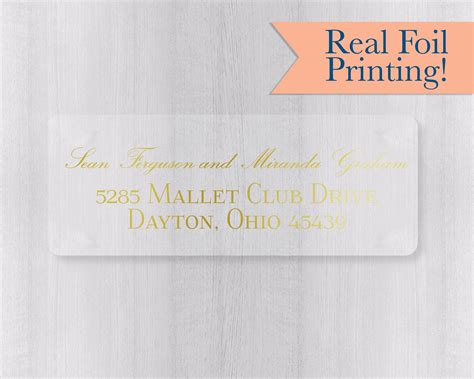 Gold Or Color Foil Return Address Labels Clear Transparent Etsy