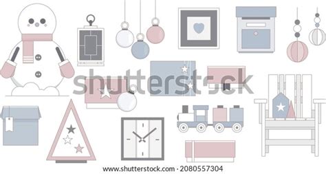 Set Cute Hygge Elements Home Decorations Stock Vector Royalty Free