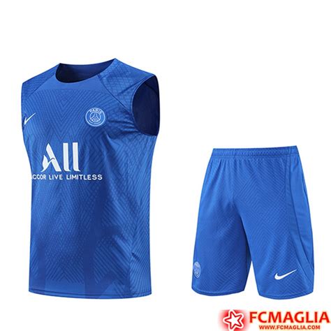 Nuova Kit Canotta Allenamento Pantaloncini Psg Blu Basso Prezzo