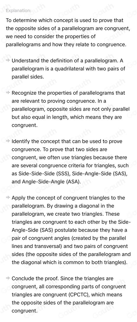 Solved Which Concept Is Used To Prove That The Opposite Sides Of A