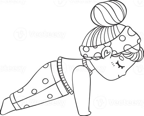 Peaceful Chubby Girl In Yoga Pose With Closed Eyes Outline Hand Drawing