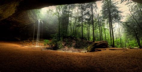 K Nature Waterfall Hdr Forest Cave Tree House Hd Wallpaper