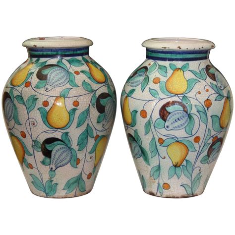 Large Pair Vintage Italian Pottery Faience Majolica Vases Urns Old ...