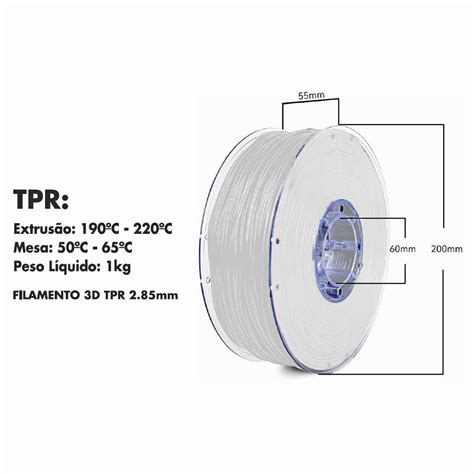 Filamento 3D TPR Borracha Branco 2 85mm 1Kg Masterprint Mundoware