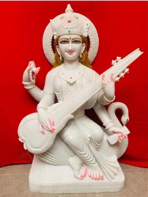 White Plain Marble Saraswati Mata Statue For Worship Size Feet At