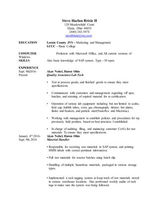 Steve Brixie Resume PDF