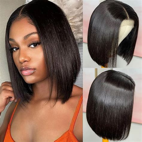 Perruque Bob Lace Front Wig Sans Colle Naturelle Courte Cheveux Humains