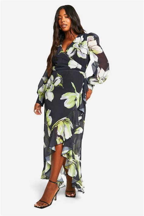 Plus Floral Ruffle Wrap Maxi Dress Boohoo Uk