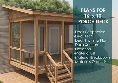 Premium 16'x10' Porch Deck Blueprints, Deck Plans: Expert Designs for ...