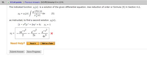 Solved The Indicated Function Y1 X Is A Solution Of The