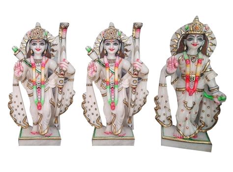 Painted Hindu Marble Ram Darbar Statue For Worship Size Inch