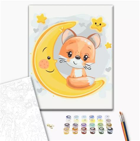 Set Pictura Pe Numere Fox On The Moon Brushme