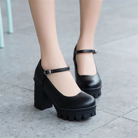 Pxelena Vintage Women Shoes Chunky Block High Heel Punk Rock Goth Pumps