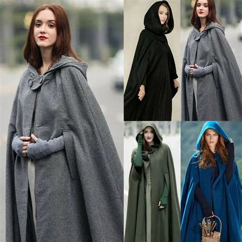 Winter Long Cape Women Warm Robe Wool Hooded Cloak Jacket Windproof