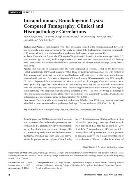 Pdf Intrapulmonary Bronchogenic Cysts Computed Tomography Clinical