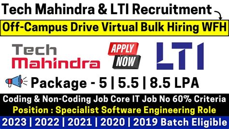 Tech Mahindra LTI Hiring 2023 2022 2019 Batch Tech Non Technical