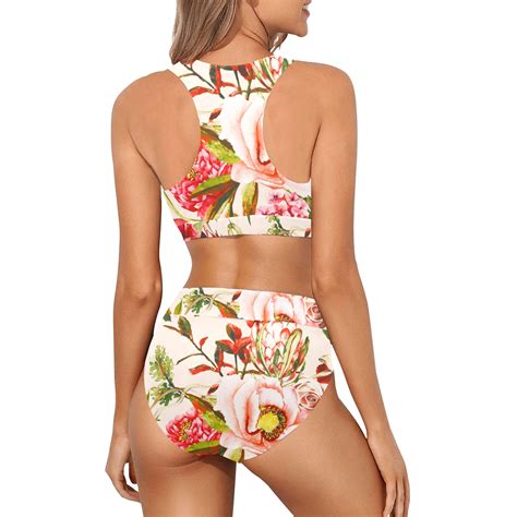 Pink Floral Garden Crop Top Bikini Set Model S Id D