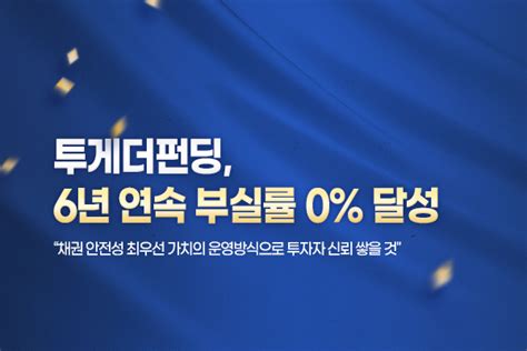 투게더펀딩 6년 연속 부실률 0 달성