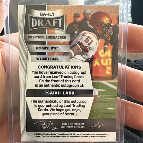 2023 Leaf Draft Autographs Blue BA IL1 Isaiah Land AU RC For Sale