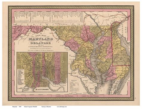 Maryland 1849 Mitchell Old State Map Reprint Old Maps