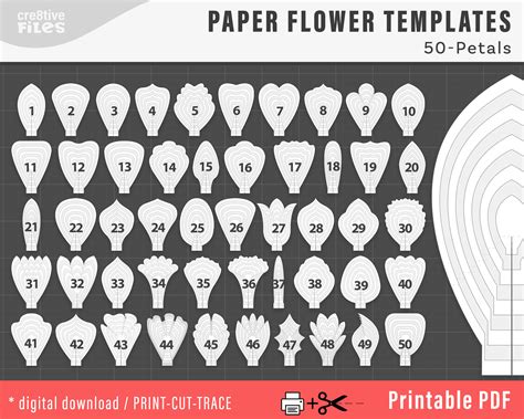 50 Pdf Printable Paper Flower Petal Templates Diy Large Paper Etsy