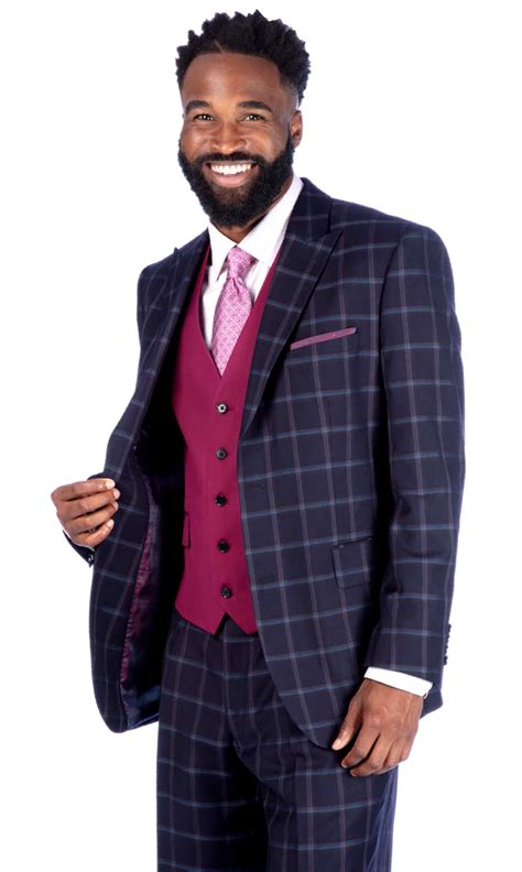 Steve Harvey Navy Blue Suit With Camel Windowpane | Upscale Menswear