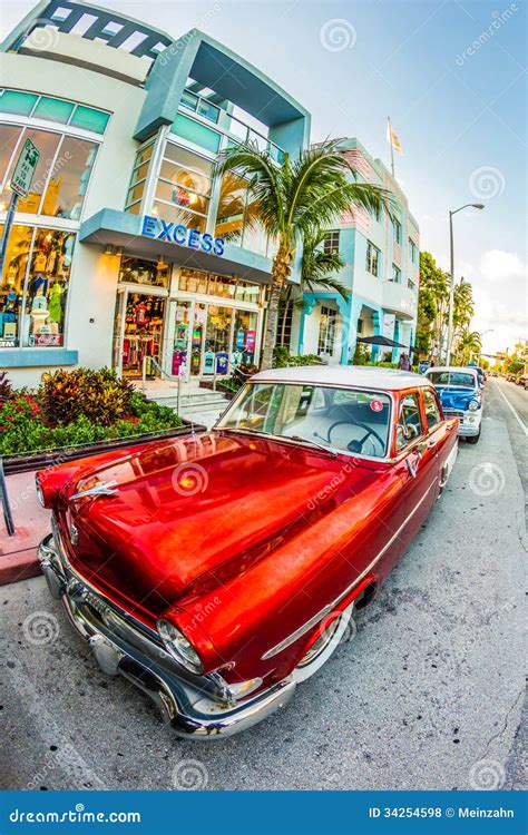 Vintage Ford Car Parks In The Art Deco District In Miami Florida