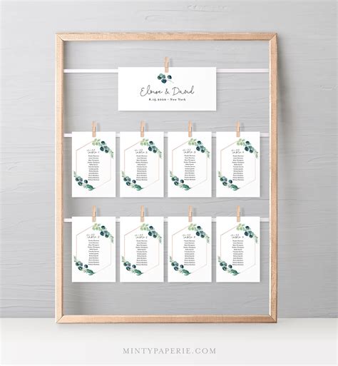 Seating Chart Printable Table Seating Cards Greenery Wedding Etsy