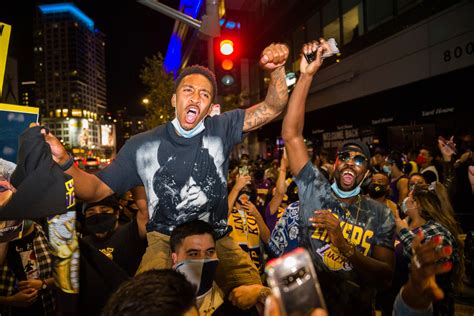 Fans, some rowdy, cheer Lakers win outside Staples Center Los Angeles ...