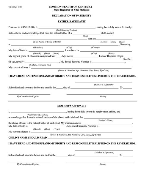 Declaration Of Paternity Kentucky 2002 2024 Form Fill Out And Sign Printable Pdf Template