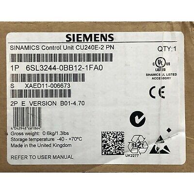 New Siemens G120 CONTROL UNIT CU240E 2 PN 6SL3244 0BB12 1FA0 6SL3 244