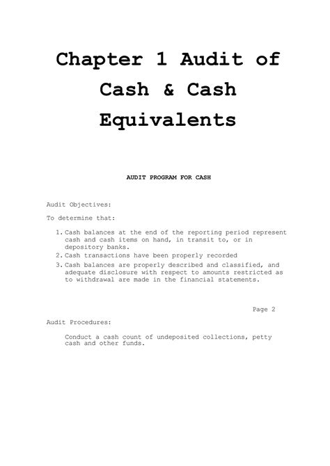 Audit Of Cash And Cash Equivalents Chapter Audit Of Cash Cash