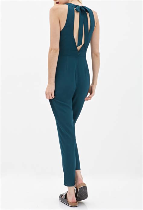 Lyst Forever 21 Cutout Pleated Jumpsuit In Green