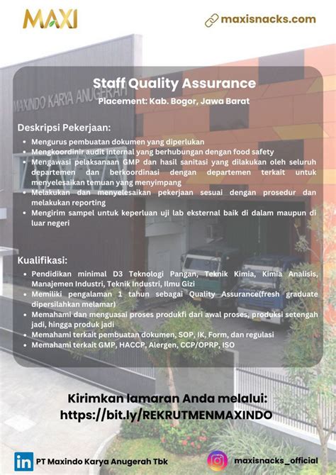 Lowongan Kerja Staff Quality Assurance Di Pt Maxindo Karya Anugerah