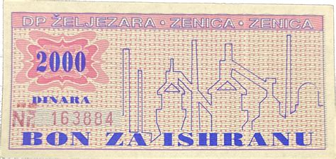2000 Dinara Zenica Ironworks Food Voucher Bosnia And Herzegovina