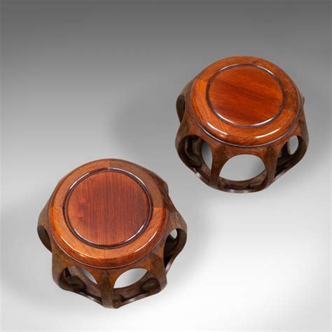 Pair Of Vintage Chinese Barrel Side Tables Huali Rosewood Stools